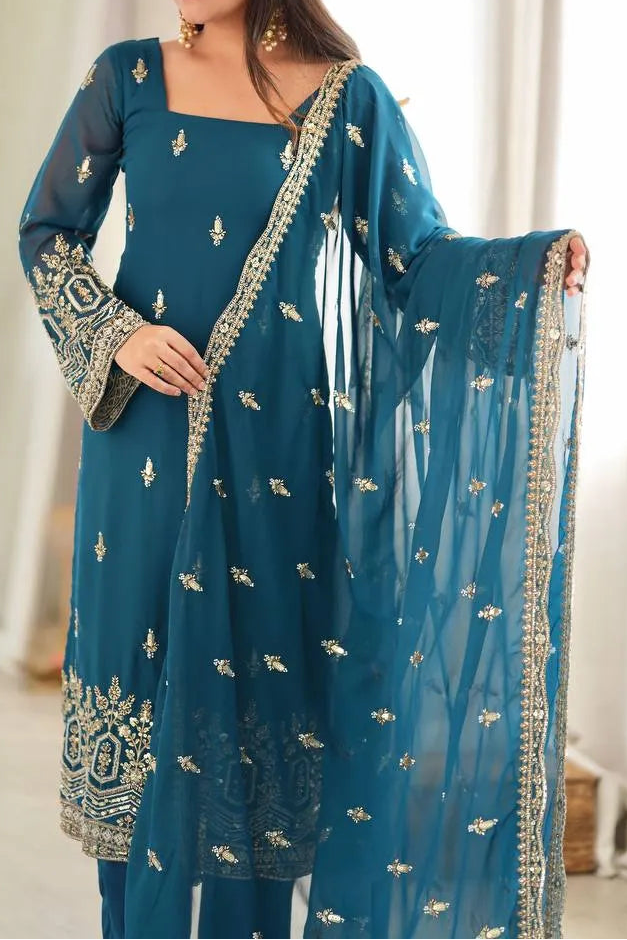 Premium Quality Heavy Beads And Sequence Work Detailing Designer Suit