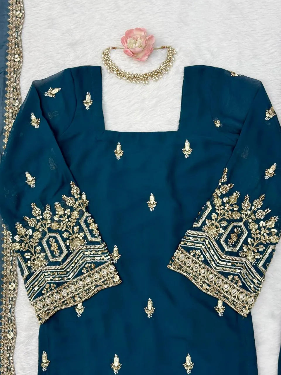 Premium Quality Heavy Beads And Sequence Work Detailing Designer Suit