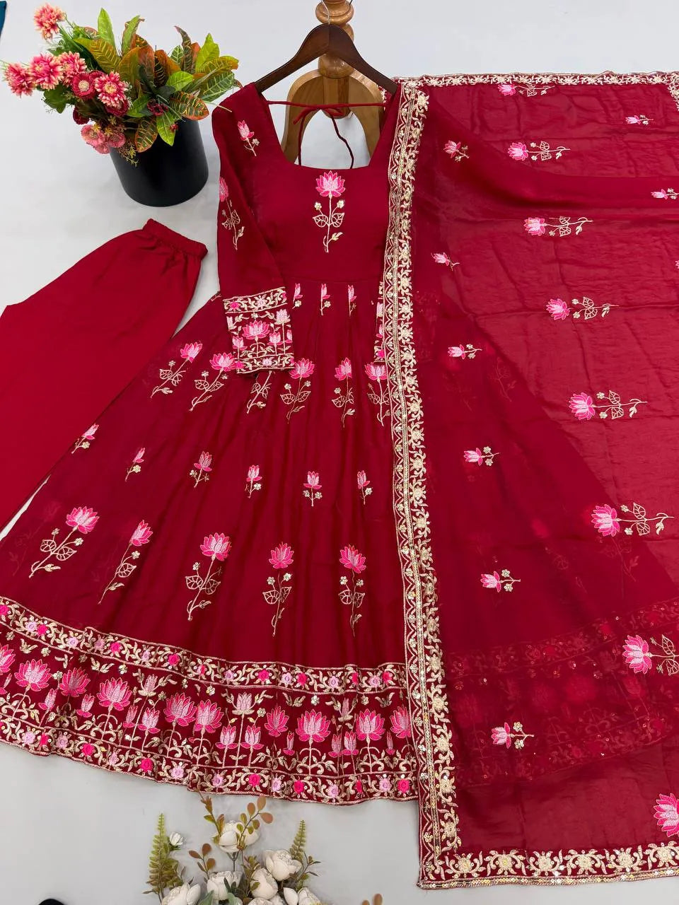 Festive Wear Fendy Silk Heavy Sequin Embroidery Work Anarkali Set
