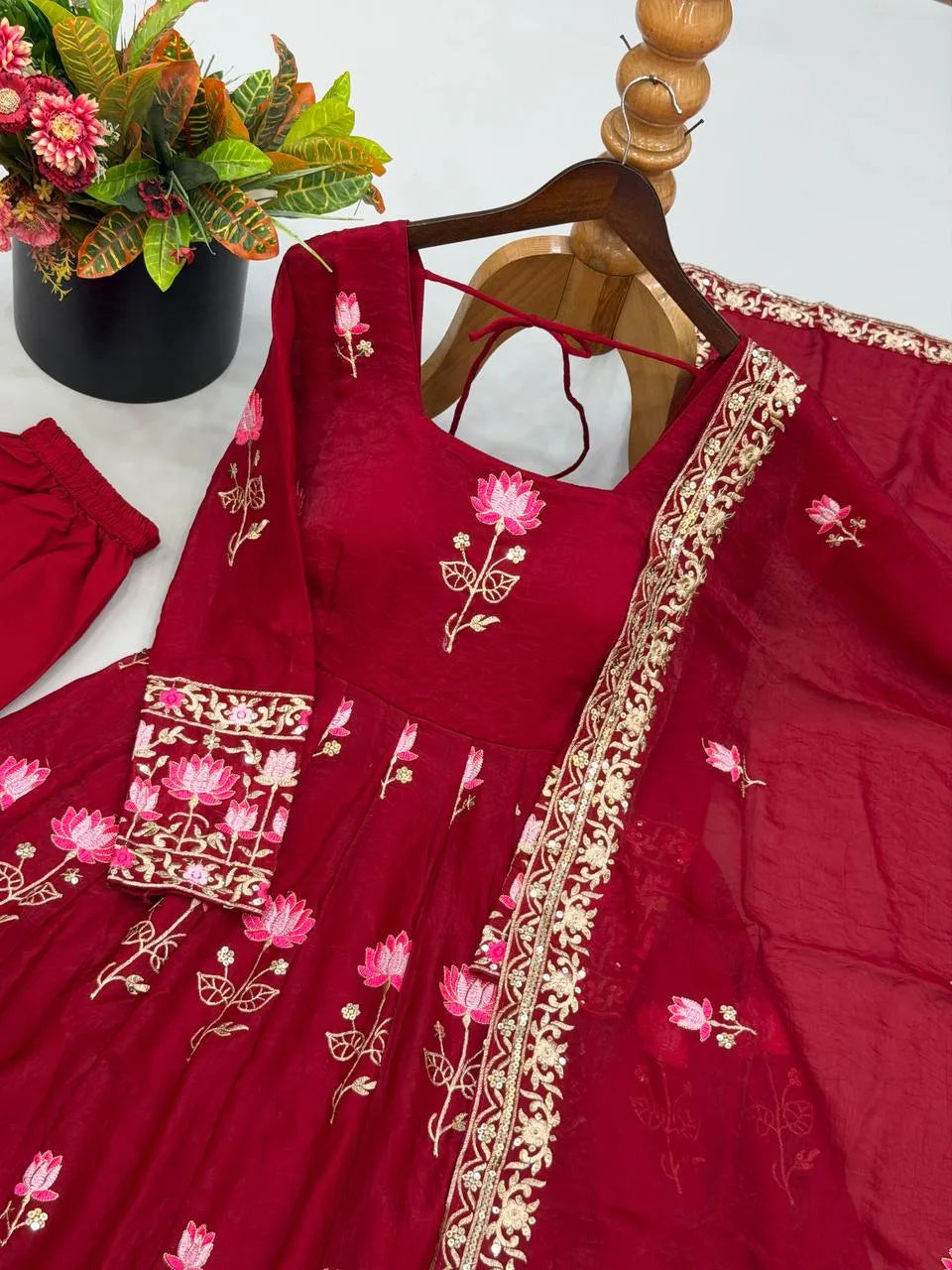 Festive Wear Fendy Silk Heavy Sequin Embroidery Work Anarkali Set