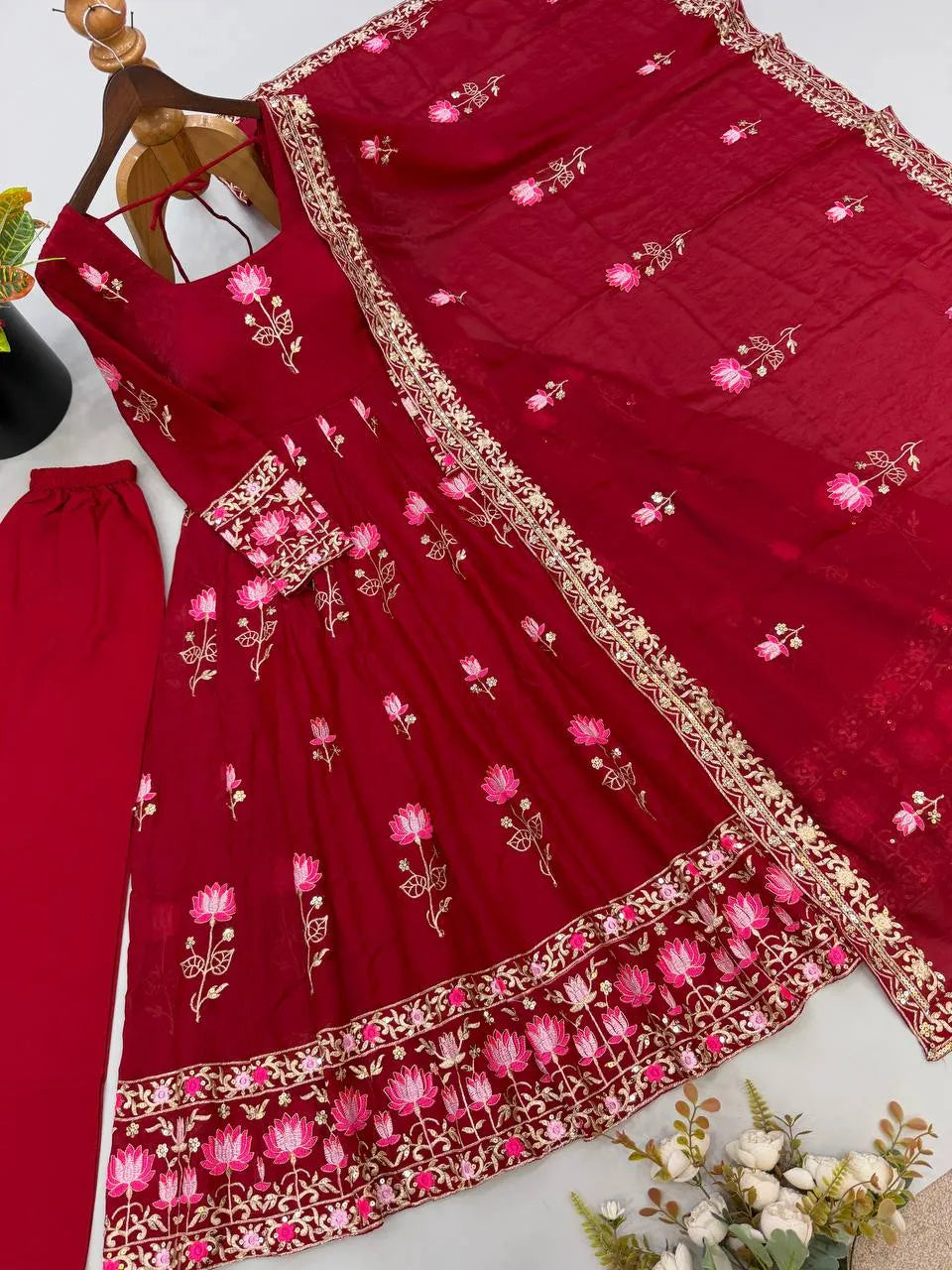Festive Wear Fendy Silk Heavy Sequin Embroidery Work Anarkali Set