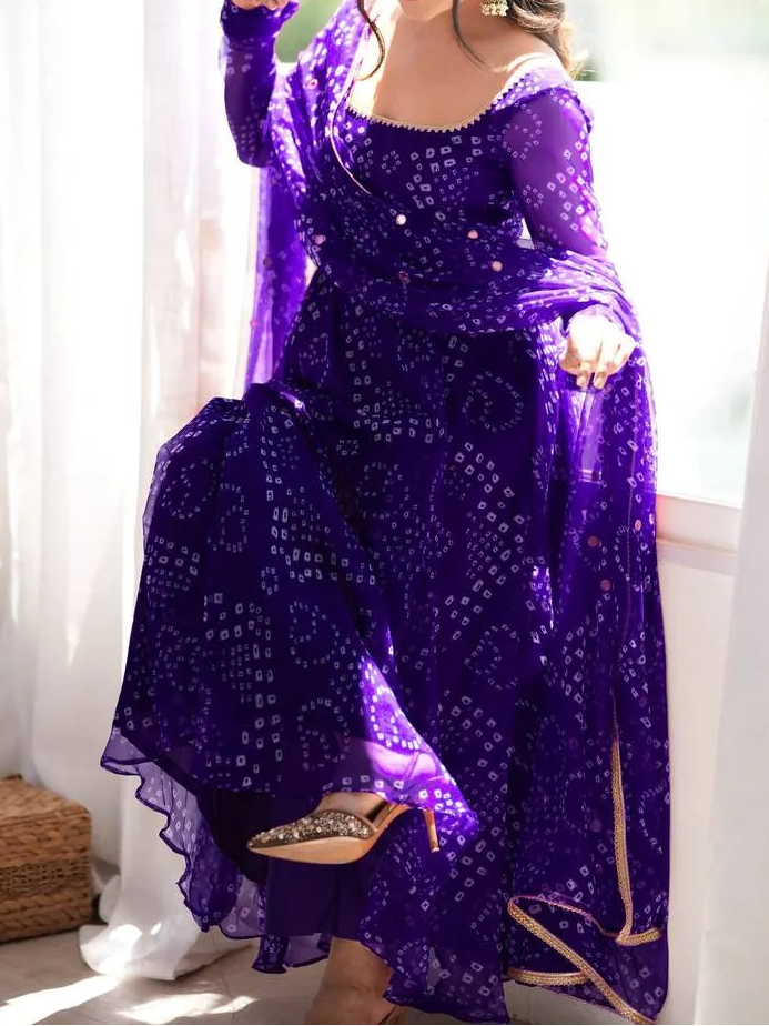 Designer Bandhni Digital Print Faux Georgette Anarkali Suit Set