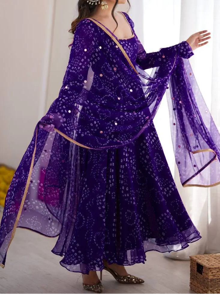 Designer Bandhni Digital Print Faux Georgette Anarkali Suit Set
