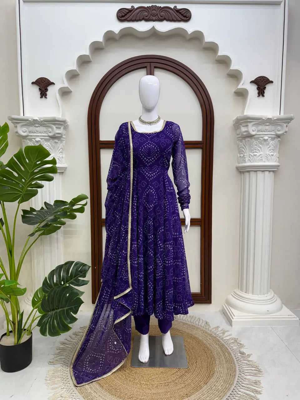 Designer Bandhni Digital Print Faux Georgette Anarkali Suit Set
