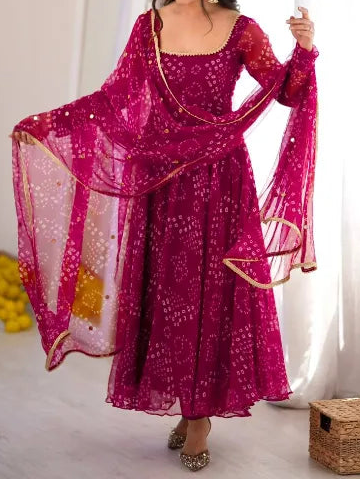 Designer Bandhni Digital Print Faux Georgette Anarkali Suit Set