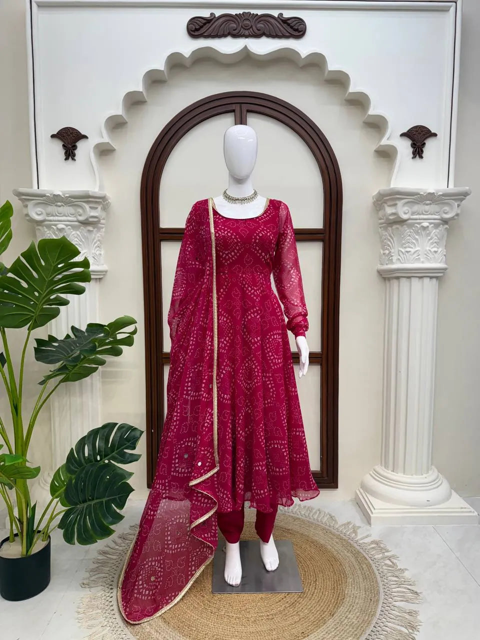 Designer Bandhni Digital Print Faux Georgette Anarkali Suit Set
