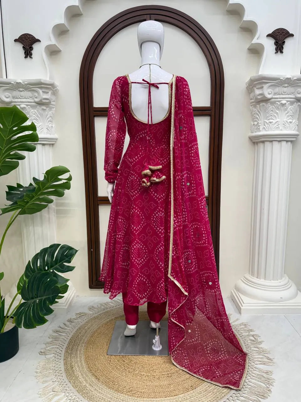 Designer Bandhni Digital Print Faux Georgette Anarkali Suit Set