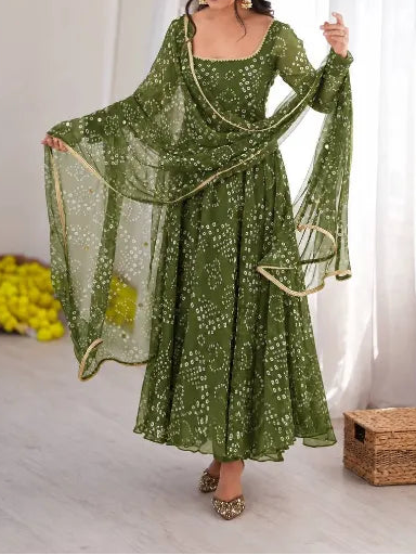 Designer Bandhni Digital Print Faux Georgette Anarkali Suit Set