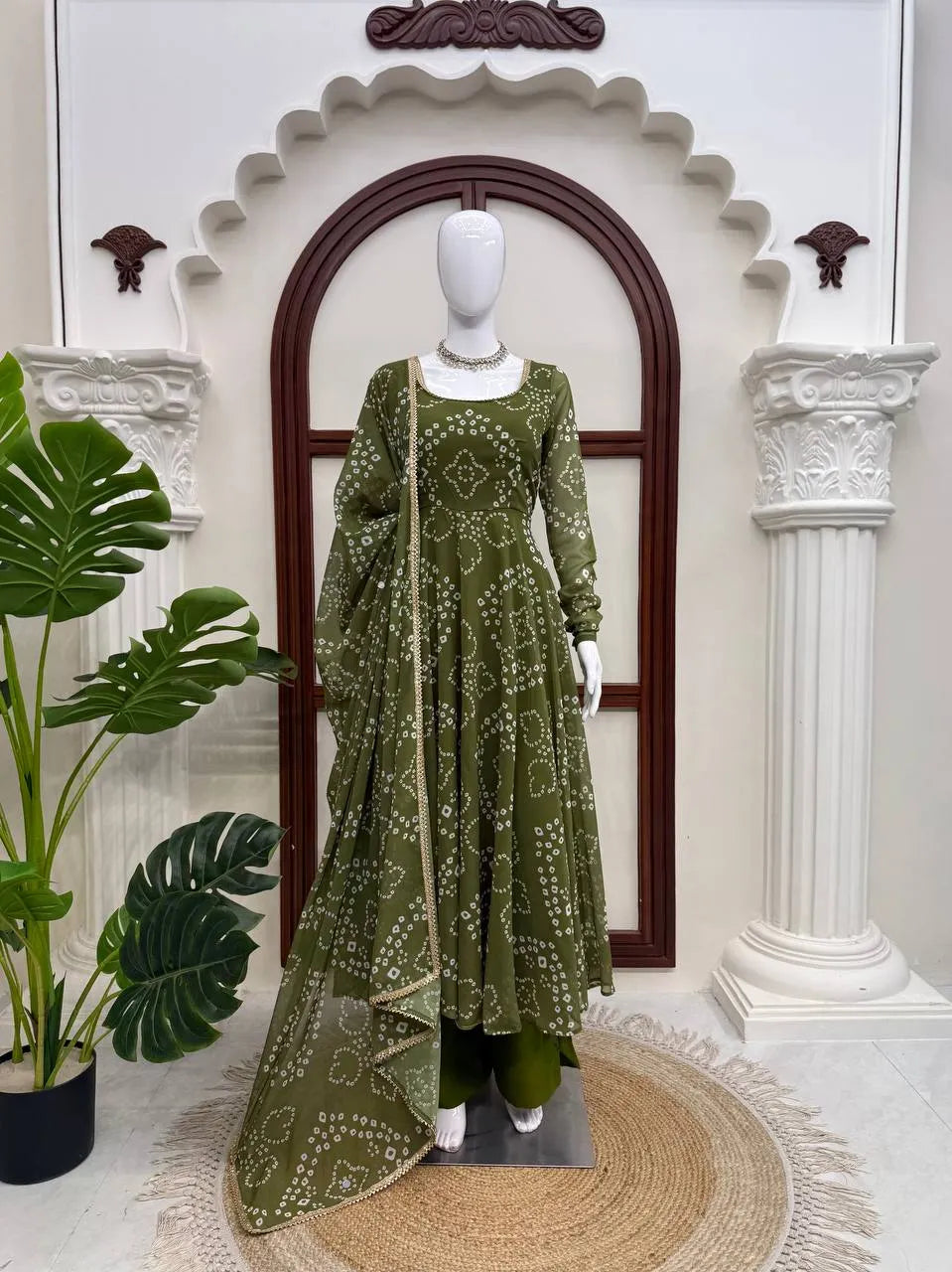 Designer Bandhni Digital Print Faux Georgette Anarkali Suit Set