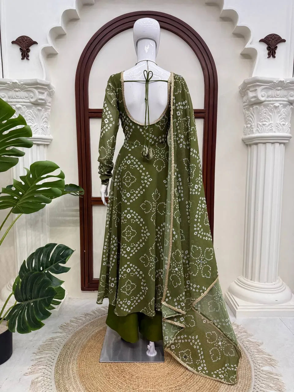 Designer Bandhni Digital Print Faux Georgette Anarkali Suit Set