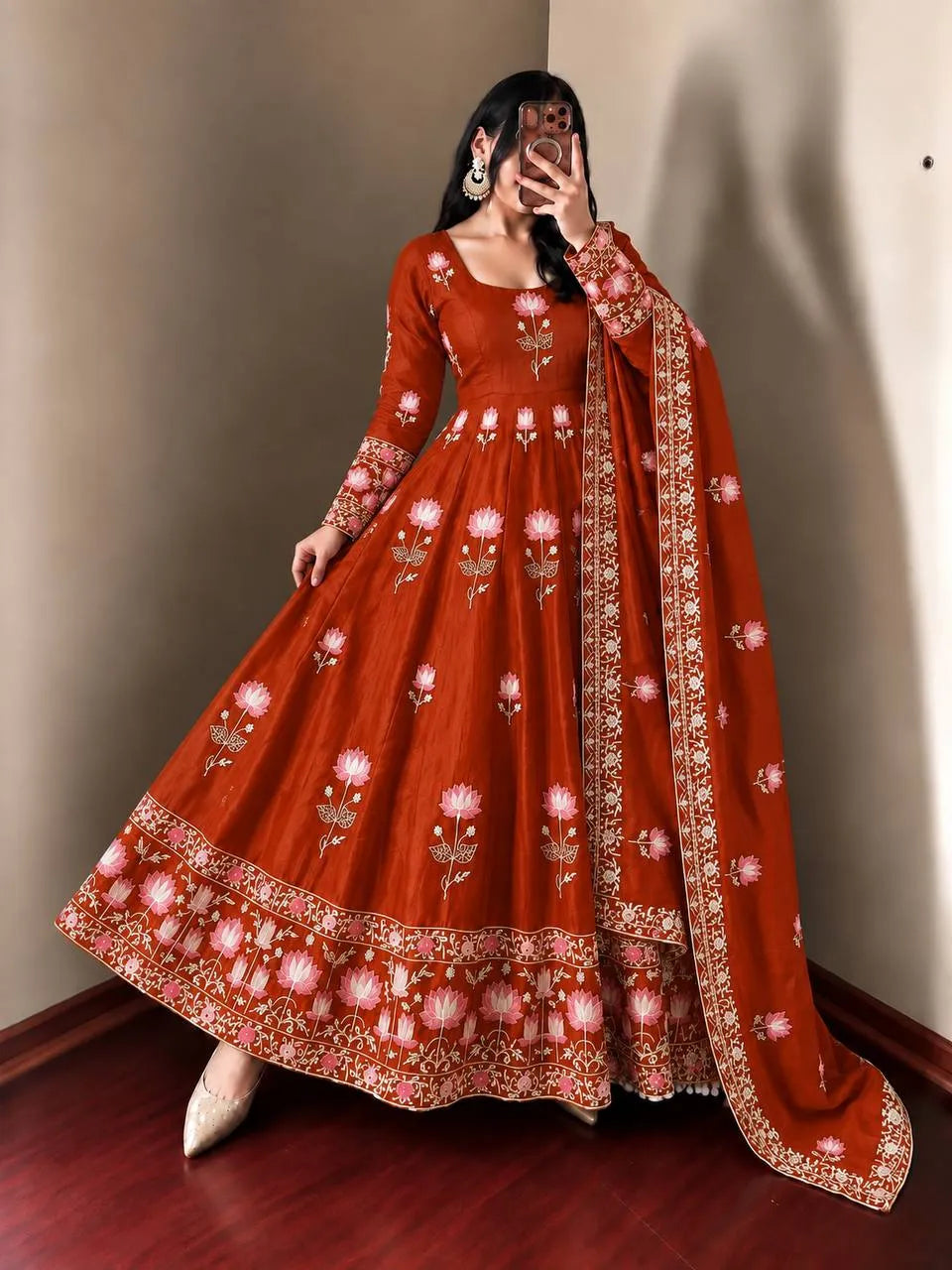 Festive Wear Fendy Silk Heavy Sequin Embroidery Work Anarkali Set