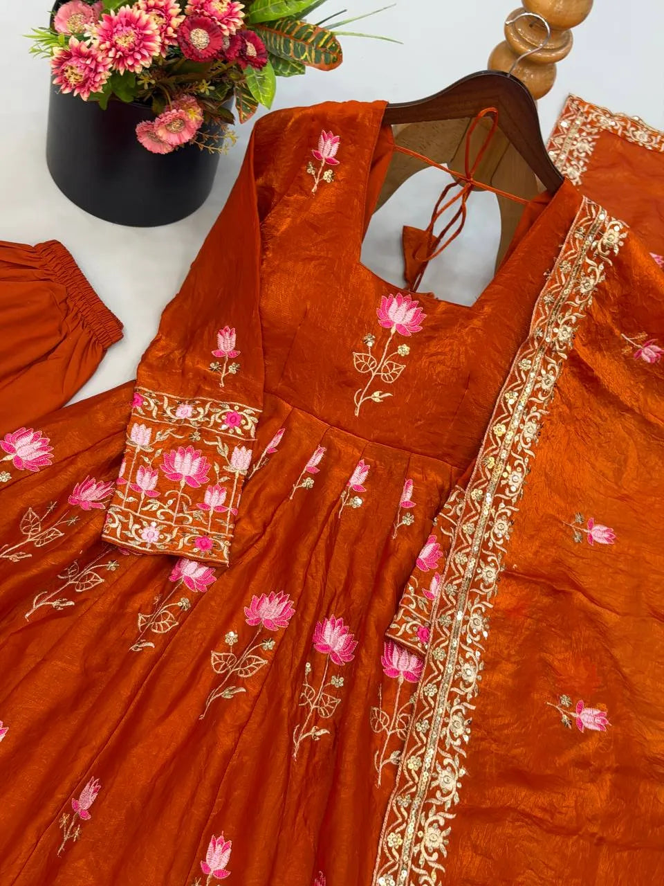 Festive Wear Fendy Silk Heavy Sequin Embroidery Work Anarkali Set