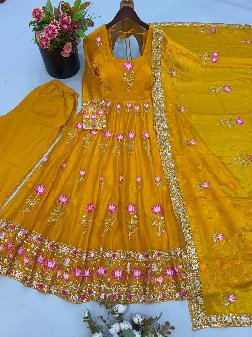 Festive Wear Fendy Silk Heavy Sequin Embroidery Work Anarkali Set