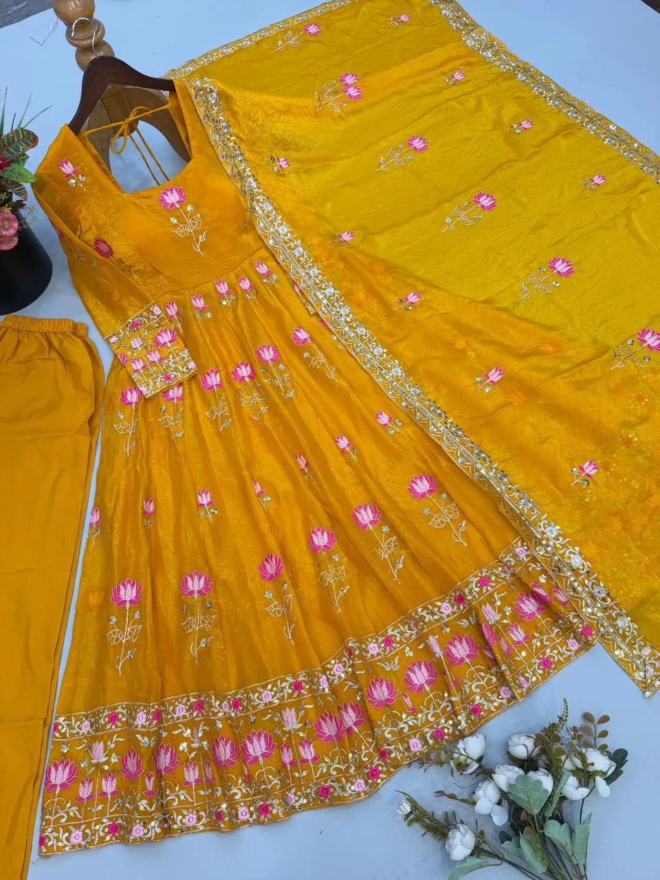 Festive Wear Fendy Silk Heavy Sequin Embroidery Work Anarkali Set