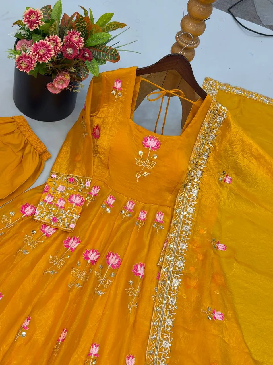 Festive Wear Fendy Silk Heavy Sequin Embroidery Work Anarkali Set
