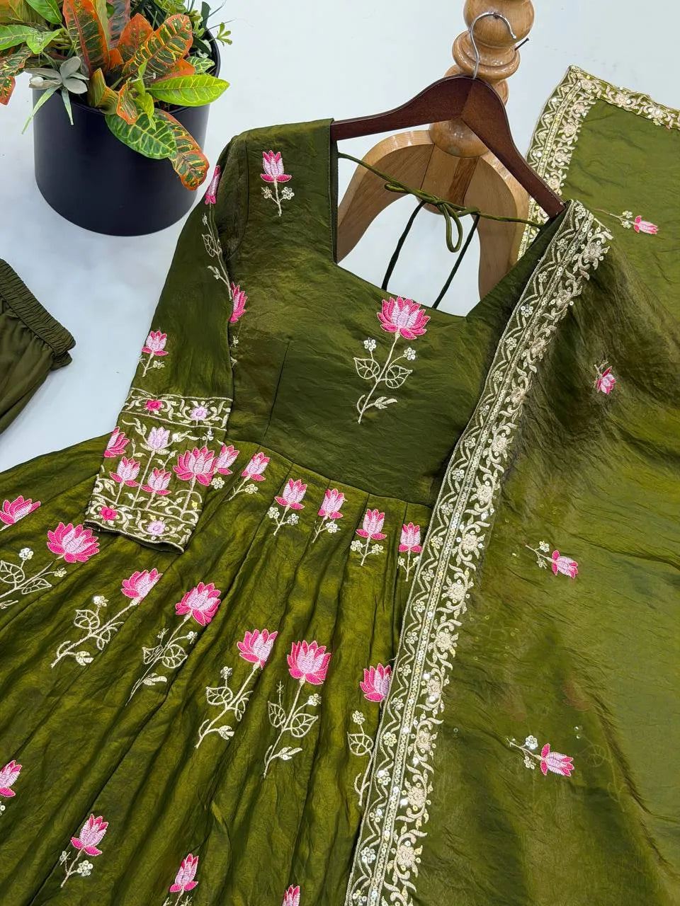 Festive Wear Fendy Silk Heavy Sequin Embroidery Work Anarkali Set