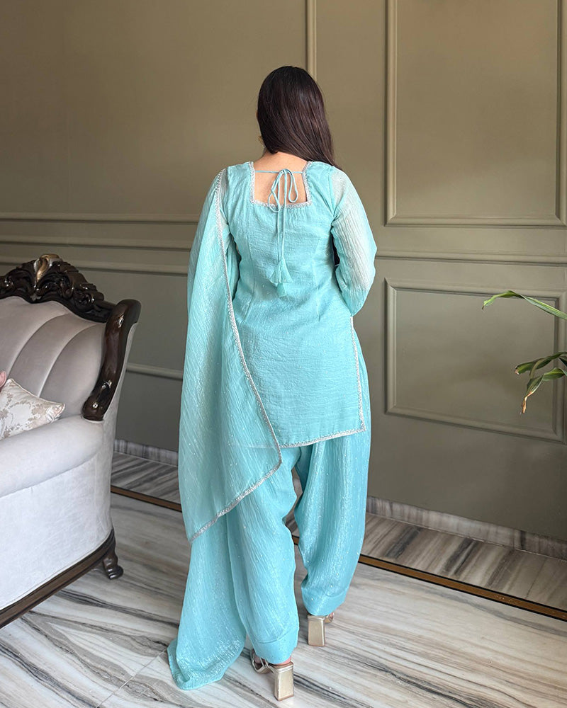 Farshi Salwar Suit Crunchy Silk Fabric With Siroski Work