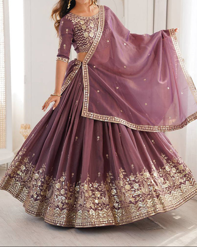 Wedding Wear Heavy Simmer Silk Thread With Sequence Work Lehenga