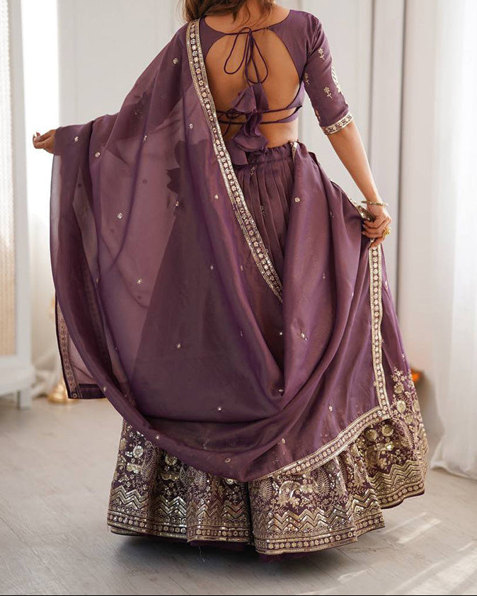 Wedding Wear Heavy Simmer Silk Thread With Sequence Work Lehenga