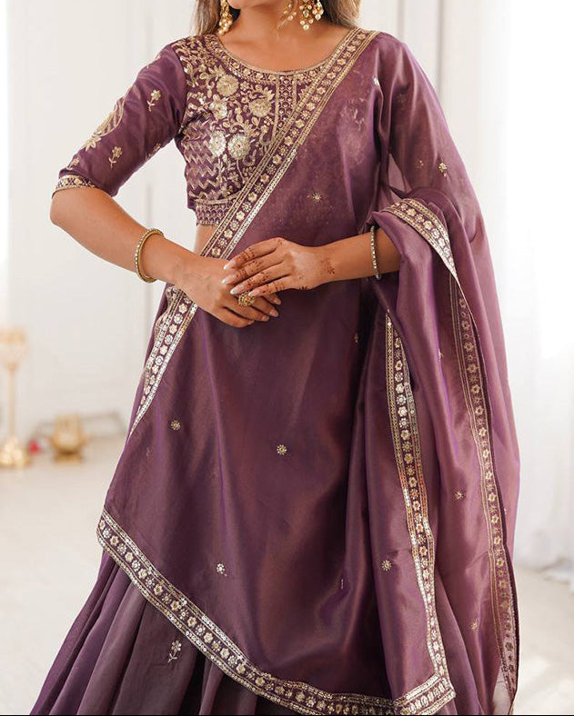 Wedding Wear Heavy Simmer Silk Thread With Sequence Work Lehenga