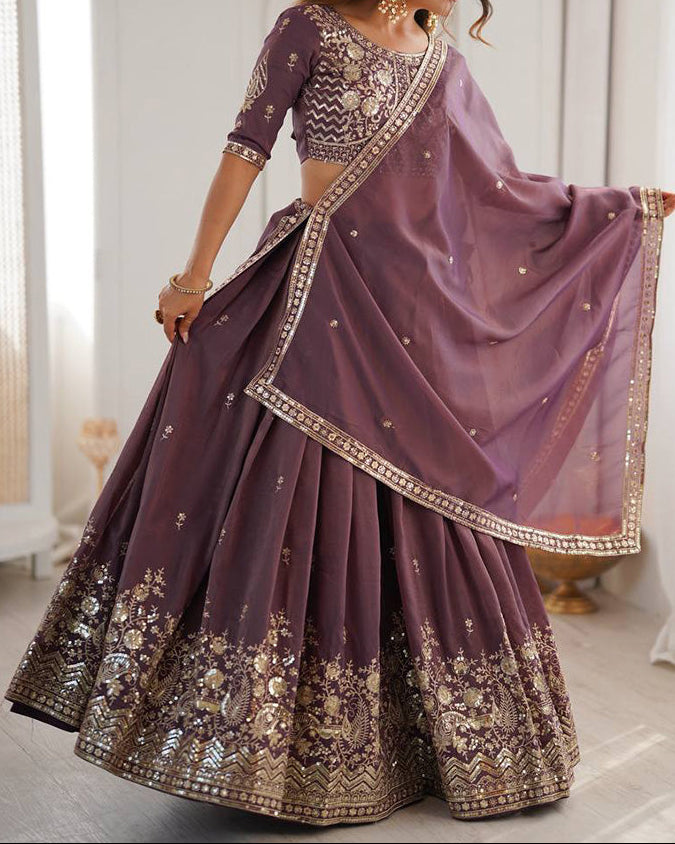 Wedding Wear Heavy Simmer Silk Thread With Sequence Work Lehenga