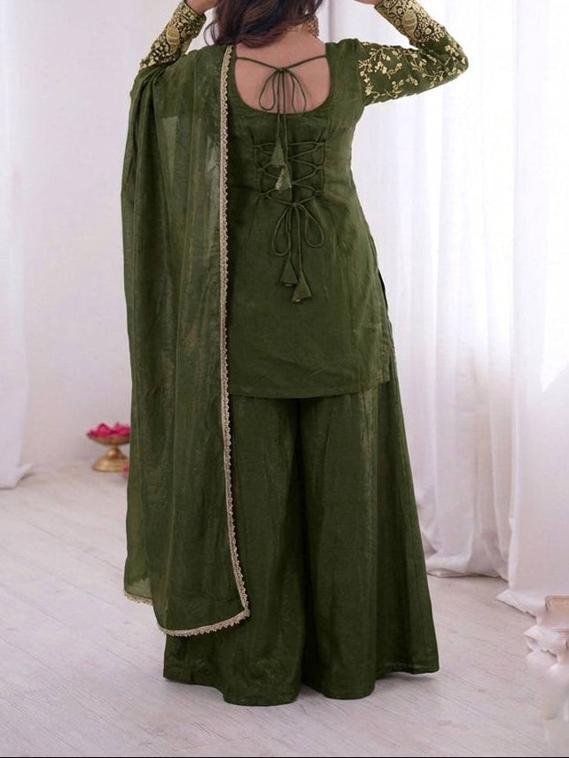 New Party Wear Look Pure Heavy Fendy Silk Top Sharara & Dupatta Set