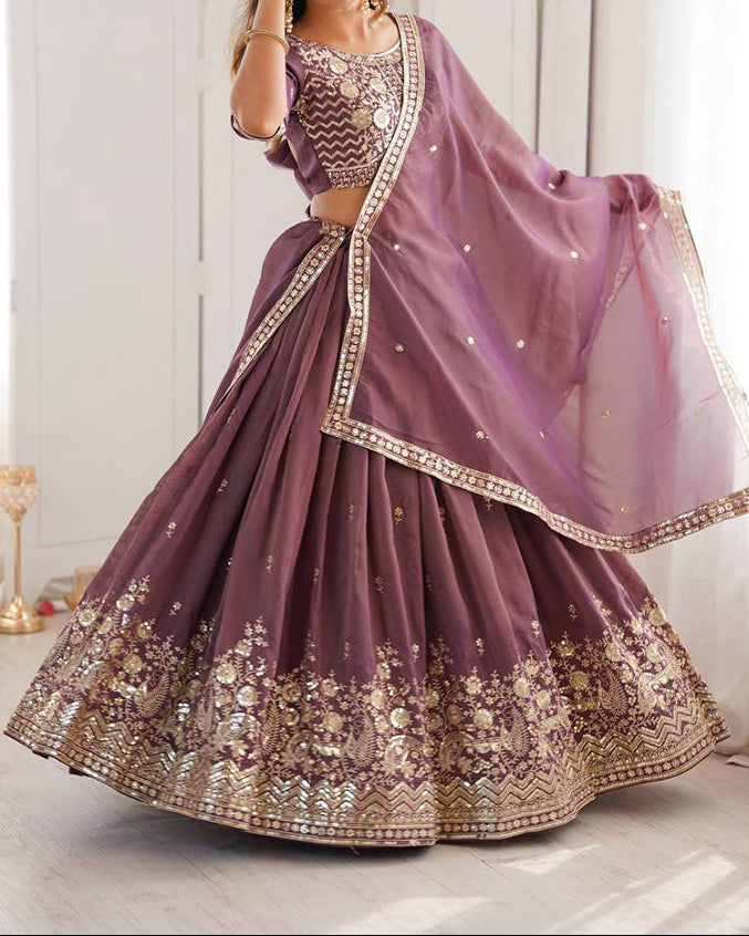 Wedding Wear Heavy Simmer Silk Thread With Sequence Work Lehenga