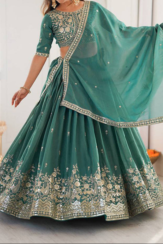 Wedding Wear Heavy Simmer Silk Thread With Sequence Work Lehenga