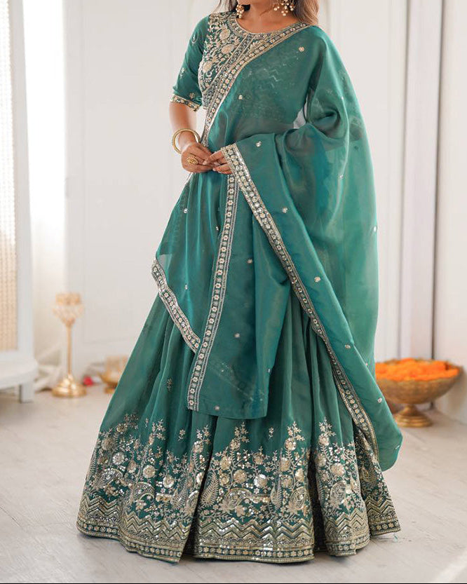 Wedding Wear Heavy Simmer Silk Thread With Sequence Work Lehenga