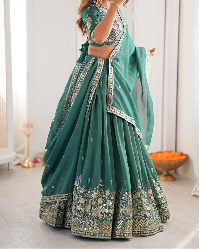 Wedding Wear Heavy Simmer Silk Thread With Sequence Work Lehenga