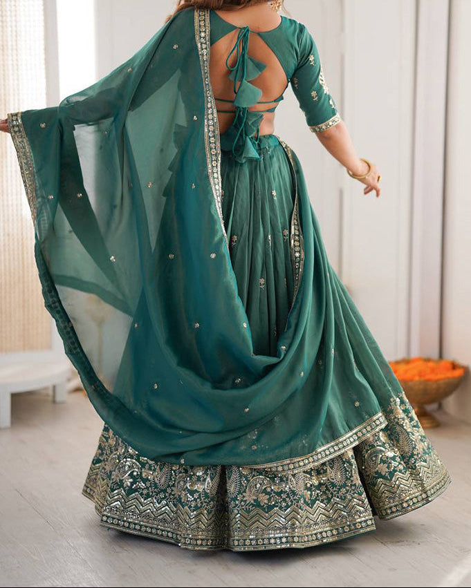 Wedding Wear Heavy Simmer Silk Thread With Sequence Work Lehenga
