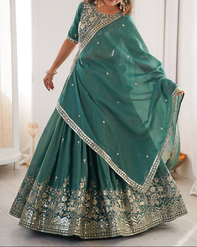 Wedding Wear Heavy Simmer Silk Thread With Sequence Work Lehenga