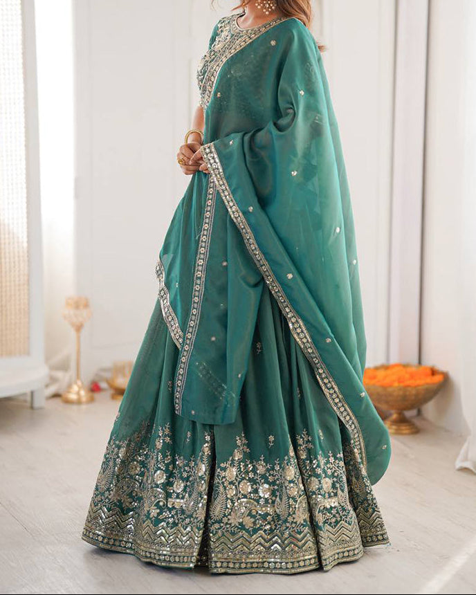 Wedding Wear Heavy Simmer Silk Thread With Sequence Work Lehenga