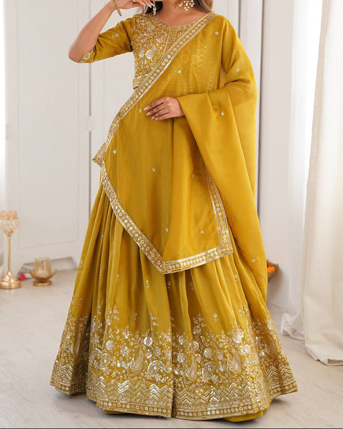 Wedding Wear Heavy Simmer Silk Thread With Sequence Work Lehenga
