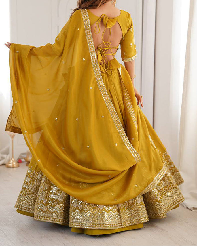 Wedding Wear Heavy Simmer Silk Thread With Sequence Work Lehenga
