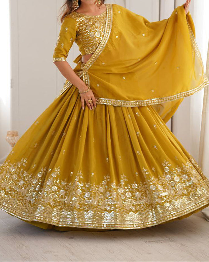 Wedding Wear Heavy Simmer Silk Thread With Sequence Work Lehenga