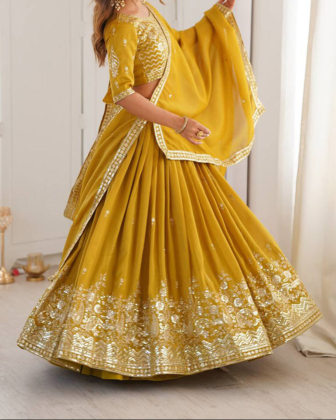 Wedding Wear Heavy Simmer Silk Thread With Sequence Work Lehenga
