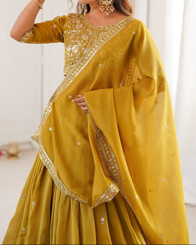 Wedding Wear Heavy Simmer Silk Thread With Sequence Work Lehenga