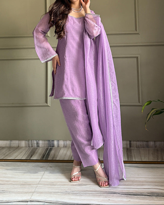 Farshi Salwar Suit Crunchy Silk Fabric With Siroski Work