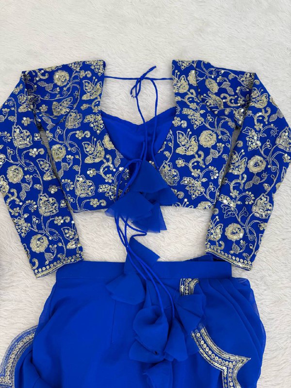 Viral Elegant Thread & Sequence Embroidery Ruffle Style Saree