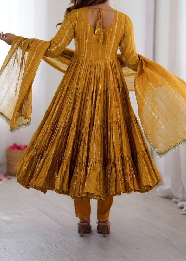 Real Mirror With Handwork Mal Chanderi Anarkali Set