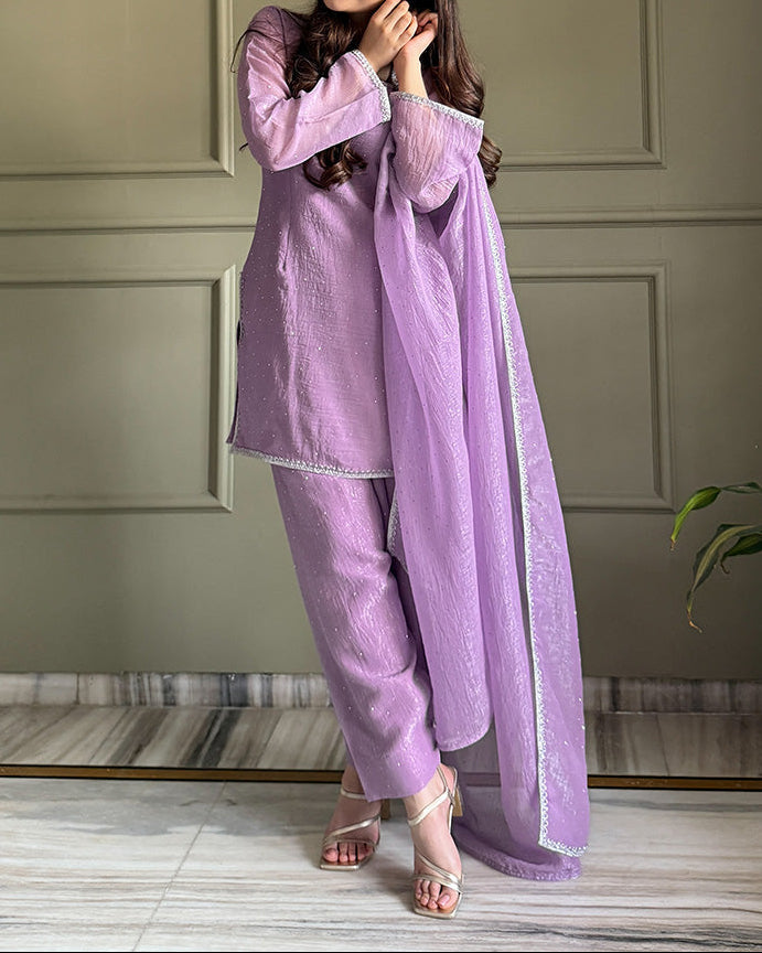 Farshi Salwar Suit Crunchy Silk Fabric With Siroski Work