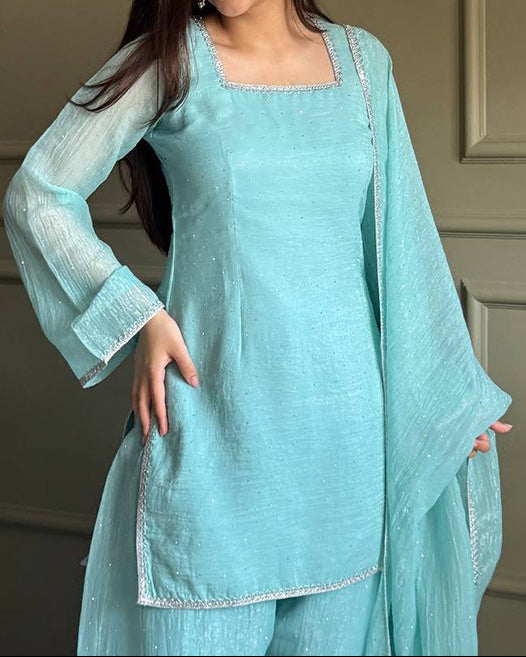 Farshi Salwar Suit Crunchy Silk Fabric With Siroski Work