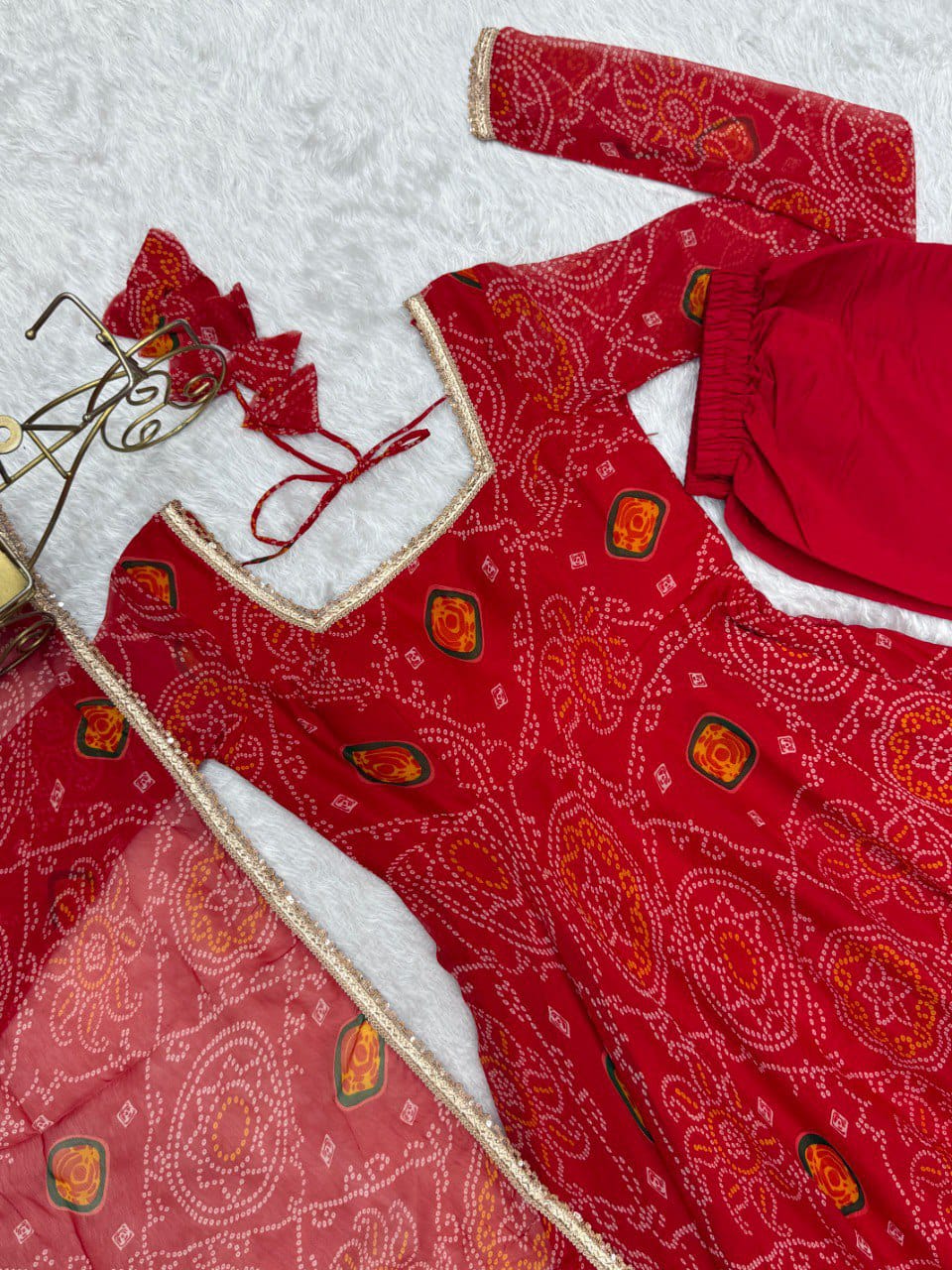 Pure Soft Lightweight Chiffon Bandhej Fully Flair Anarkali Set