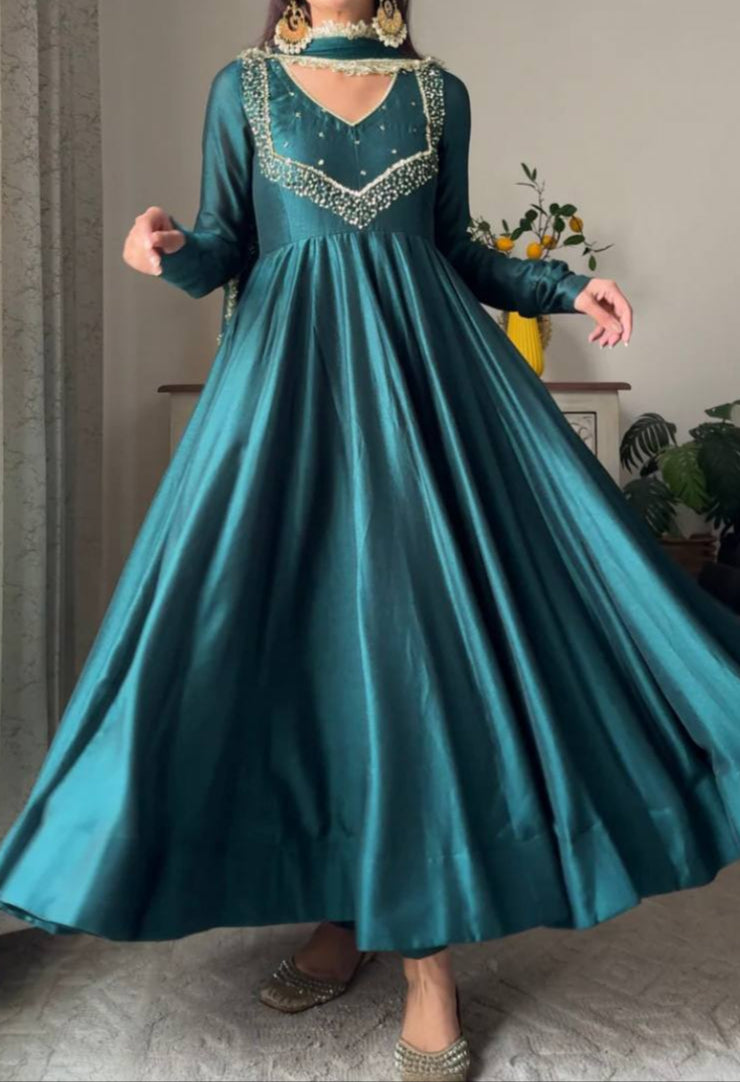 Party Wear Anarkali Suit With Four Side Lace Work Dupatta
