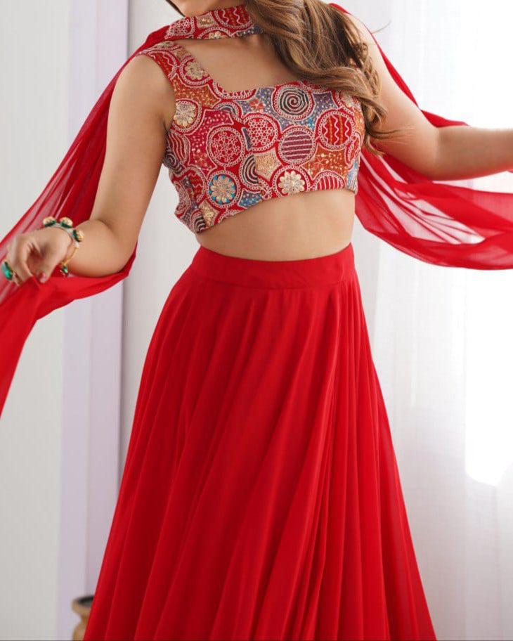 Wedding Special  Pure Soft Faux Georgette Fully Stitched Lehenga Choli