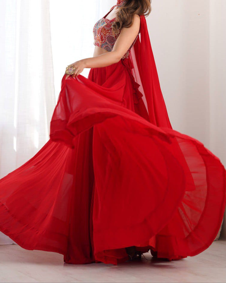 Wedding Special  Pure Soft Faux Georgette Fully Stitched Lehenga Choli