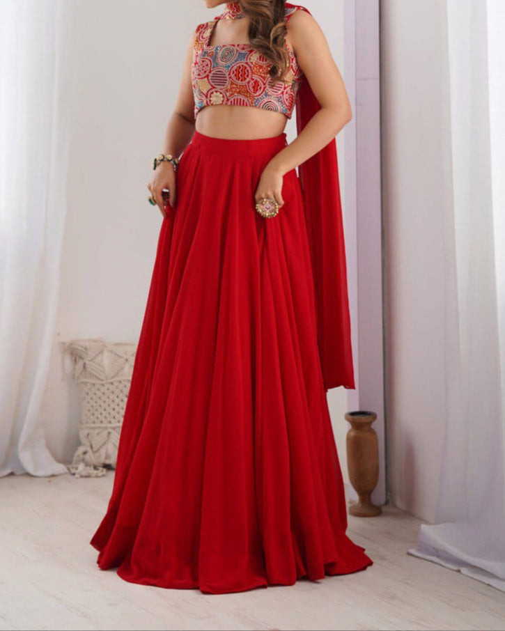 Wedding Special  Pure Soft Faux Georgette Fully Stitched Lehenga Choli