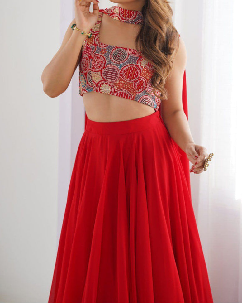 Wedding Special  Pure Soft Faux Georgette Fully Stitched Lehenga Choli