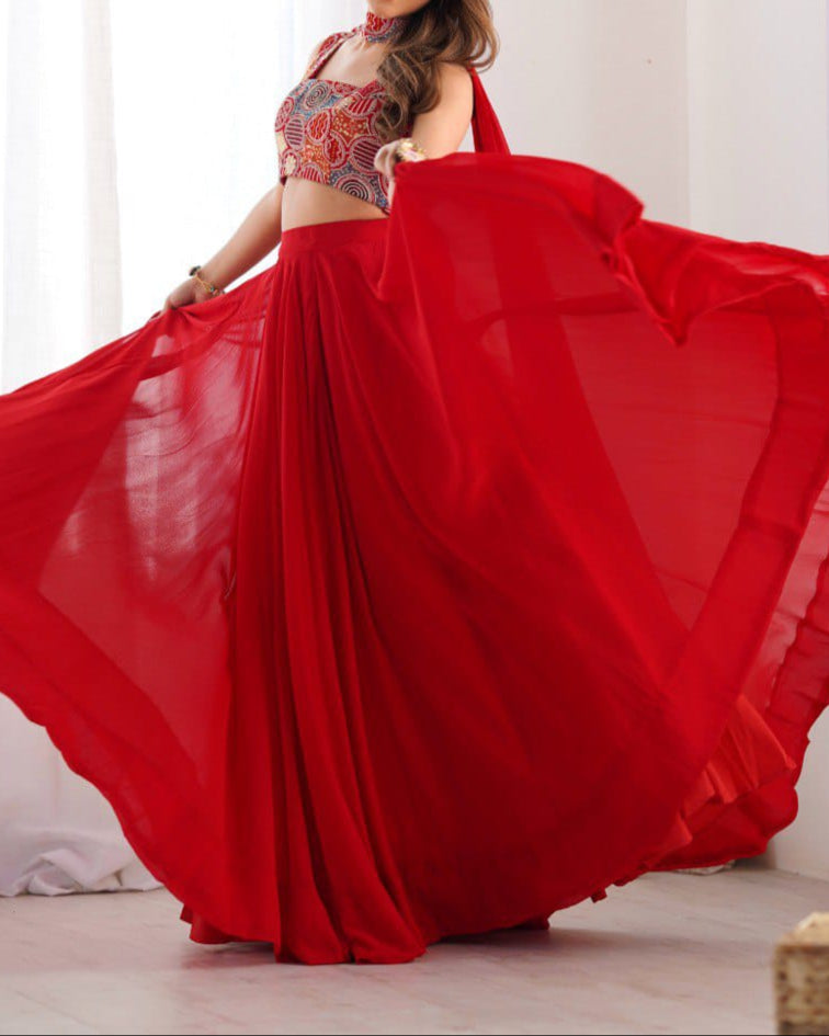 Wedding Special  Pure Soft Faux Georgette Fully Stitched Lehenga Choli